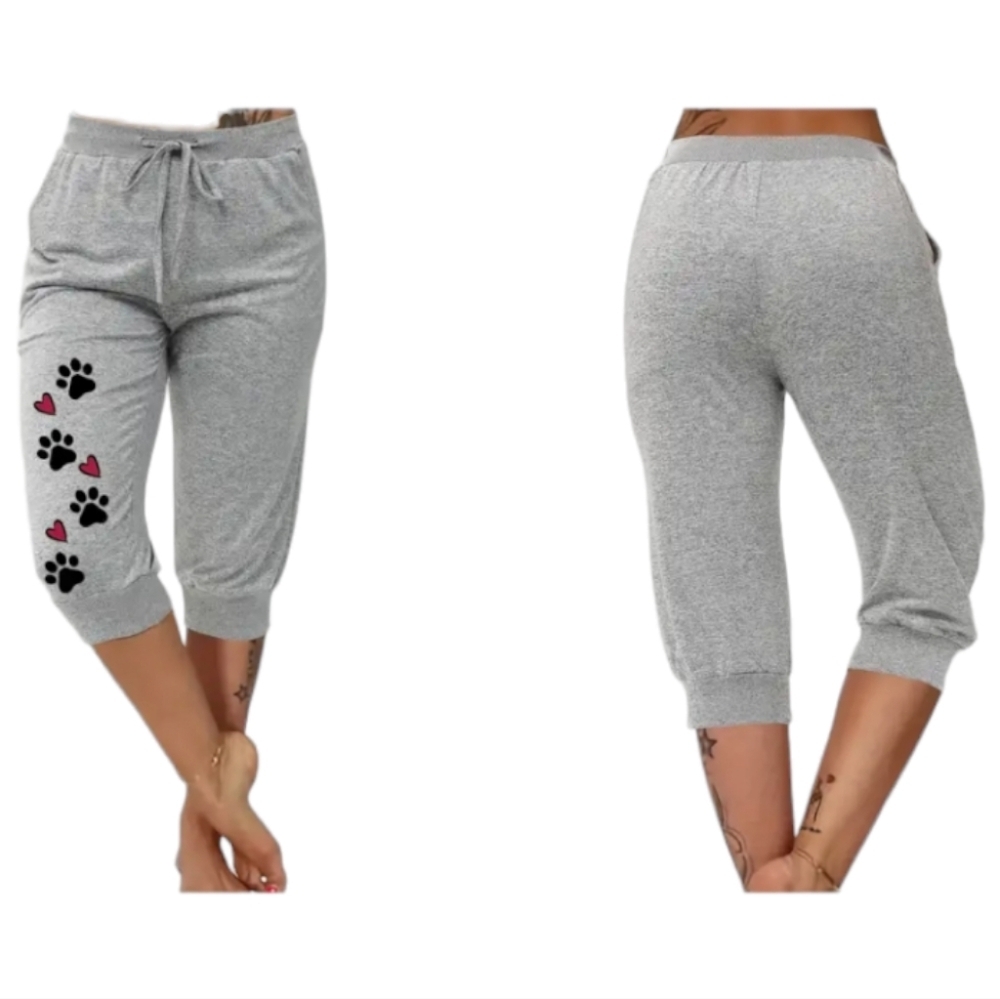 NEW! Paw & Heart Print Cropped Jogger Pants Sz XL